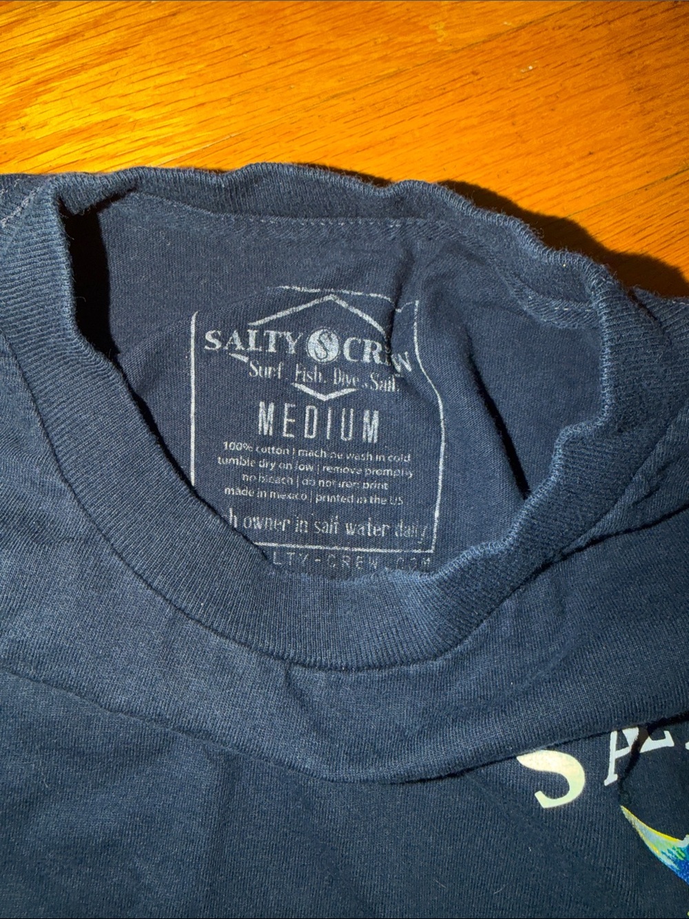 Men’s Salty Crew Navy Long Sleeve 'Chasing Tail' Tee with Colorful Fish Tail - Picture 5 of 5